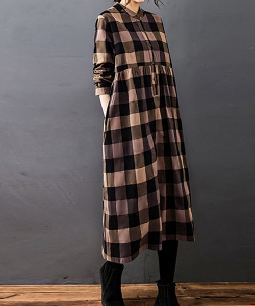ReRe(リリ)の「チェック柄ロング丈シャツワンピース(シャツワンピース・レディース・ブラック/レッド/グリーン・MEDIUM/LARGE/X-LARGE)」の15枚目の写真