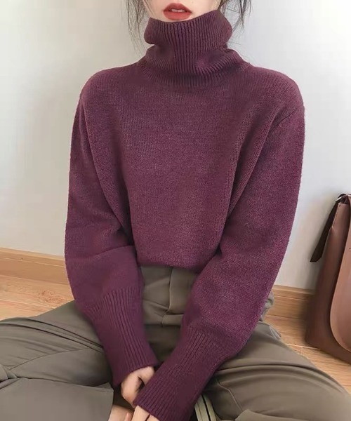 Beststore(ベストストア)の「【全10色】もっちりあったか ハイネック リブニット トップス 長袖 レディース 秋冬(ニット/セーター・レディース・ワインレッド/グレー/ブラウン/パープル/ブラック/ダークグリーン/ベージュ系/ダークブルー/オフホワイト/オレンジ・FREE)」の8枚目の写真