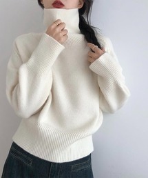 【全10色】もっちりあったか ハイネック リブニット トップス 長袖 レディース 秋冬