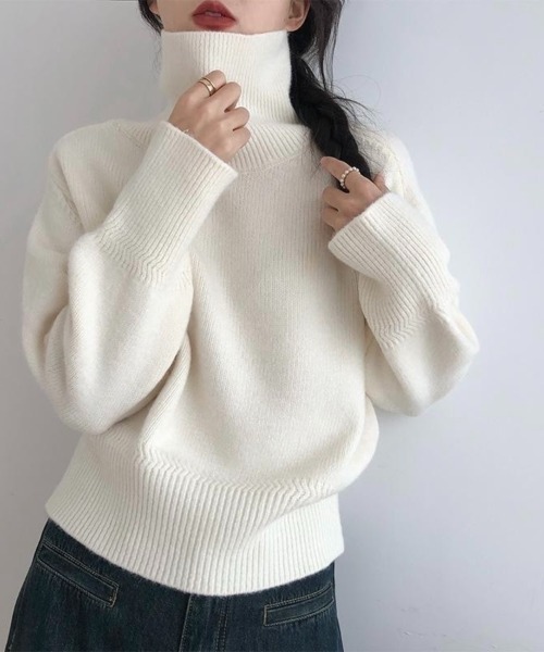 Beststore(ベストストア)の「【全10色】もっちりあったか ハイネック リブニット トップス 長袖 レディース 秋冬(ニット/セーター・レディース・ワインレッド/グレー/ブラウン/パープル/ブラック/ダークグリーン/ベージュ系/ダークブルー/オフホワイト/オレンジ・FREE)」の1枚目の写真