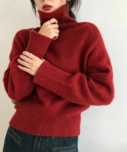 Beststore(ベストストア)の「【全10色】もっちりあったか ハイネック リブニット トップス 長袖 レディース 秋冬(ニット/セーター・レディース・ワインレッド/グレー/ブラウン/パープル/ブラック/ダークグリーン/ベージュ系/ダークブルー/オフホワイト/オレンジ・FREE)」の9枚目の写真