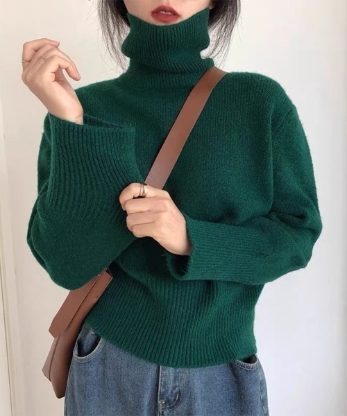 Beststore(ベストストア)の「【全10色】もっちりあったか ハイネック リブニット トップス 長袖 レディース 秋冬(ニット/セーター・レディース・ワインレッド/グレー/ブラウン/パープル/ブラック/ダークグリーン/ベージュ系/ダークブルー/オフホワイト/オレンジ・FREE)」の6枚目の写真