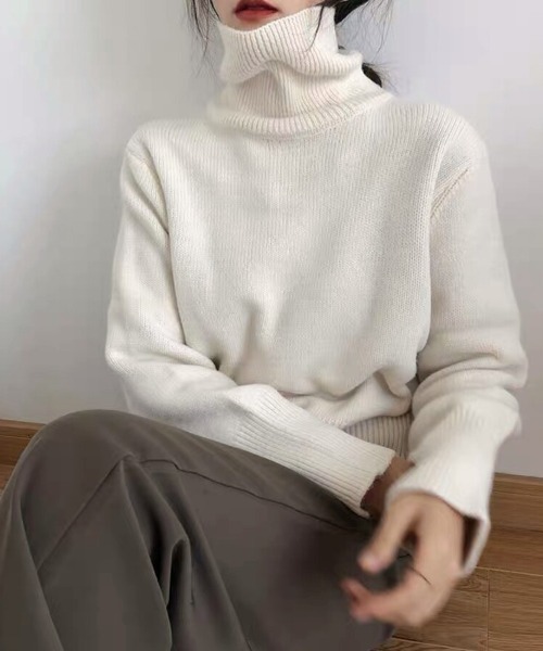 Beststore(ベストストア)の「【全10色】もっちりあったか ハイネック リブニット トップス 長袖 レディース 秋冬(ニット/セーター・レディース・ワインレッド/グレー/ブラウン/パープル/ブラック/ダークグリーン/ベージュ系/ダークブルー/オフホワイト/オレンジ・FREE)」の12枚目の写真