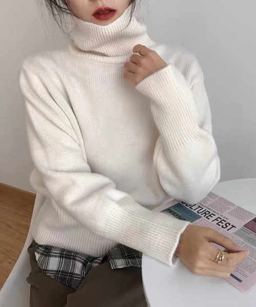 Beststore(ベストストア)の「【全10色】もっちりあったか ハイネック リブニット トップス 長袖 レディース 秋冬(ニット/セーター・レディース・ワインレッド/グレー/ブラウン/パープル/ブラック/ダークグリーン/ベージュ系/ダークブルー/オフホワイト/オレンジ・FREE)」の13枚目の写真