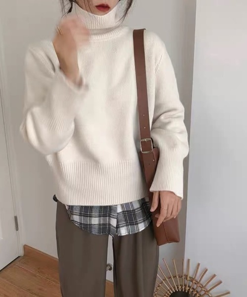 Beststore(ベストストア)の「【全10色】もっちりあったか ハイネック リブニット トップス 長袖 レディース 秋冬(ニット/セーター・レディース・ワインレッド/グレー/ブラウン/パープル/ブラック/ダークグリーン/ベージュ系/ダークブルー/オフホワイト/オレンジ・FREE)」の15枚目の写真
