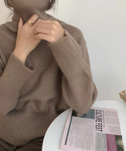 Beststore(ベストストア)の「【全10色】もっちりあったか ハイネック リブニット トップス 長袖 レディース 秋冬(ニット/セーター・レディース・ワインレッド/グレー/ブラウン/パープル/ブラック/ダークグリーン/ベージュ系/ダークブルー/オフホワイト/オレンジ・FREE)」の22枚目の写真