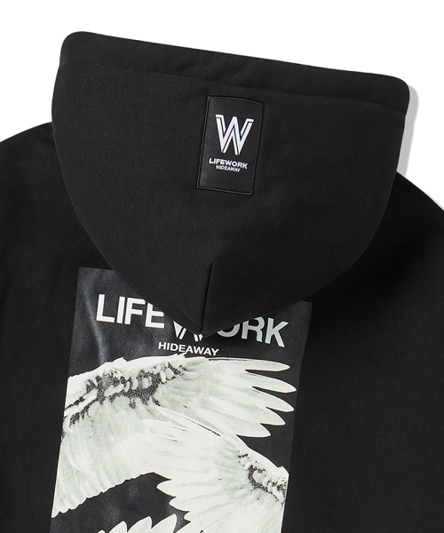 LIFE WORK(ライフワーク)の「トリプルオーバーサイズ起毛フードジップアップ(パーカー・メンズ・ブラック/カーキ・M/L)」の6枚目の写真