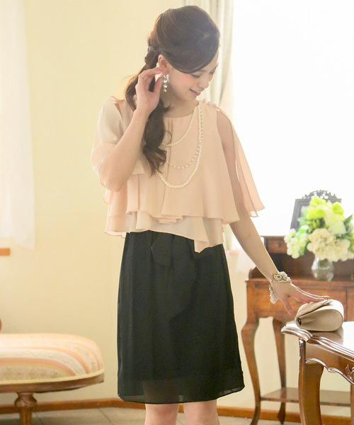 PourVous（プールヴー）の「結婚式 ワンピースドレス ミニ丈 とノースリーブバイカラー 大きいサイズ フォーマル オケージョンドレス お呼ばれ 二次会 成人式 同窓会 謝恩会 20代 30代（ドレス・レディース・ベージュ/ミント/ピンク/ネイビー・XL/L/S/M/XXL/4L）」の14枚目の写真