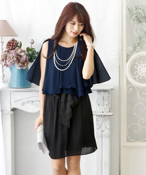 結婚式ワンピースドレスミニ丈とノースリーブバイカラー大きい