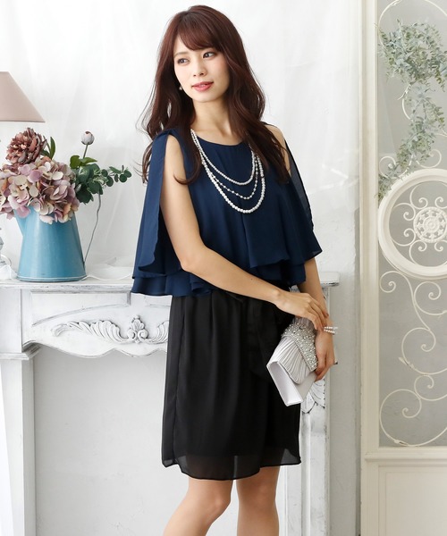 正規取扱協力店 結婚式ワンピースドレスミニ丈とノースリーブバイカラー大きいサイズフォーマル ドレス Pourvous プールヴー のファッション 同梱不可 Arenatheatre Net