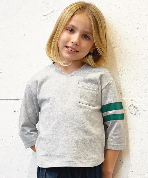 green label relaxing（グリーンレーベルリラクシング）の「【KIDS】 Vネック ビッグ Tシャツ 7L◆（Tシャツ/カットソー・キッズ・グレー/オフホワイト・135/125/105/115/95）」の2枚目の写真