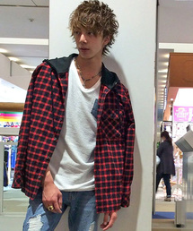 VENCEEXCHANGE | チェックフードシャツLS(シャツ/ブラウス)