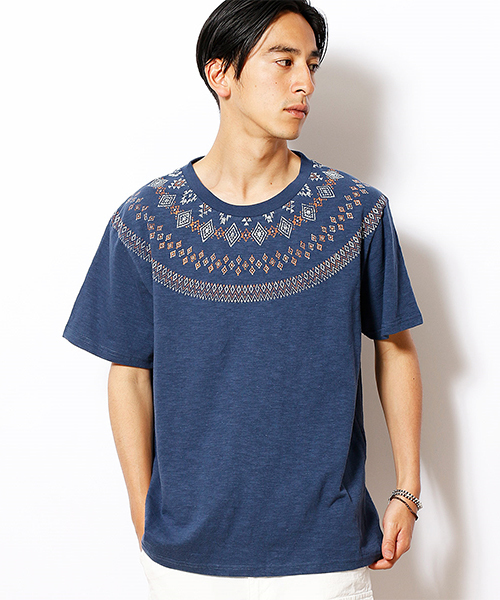 Purple&Yellow（パープルアンドイエロー）の「スラブ天竺求心プリント半袖Ｔシャツ(Purple＆Yellow)（Tシャツ/カットソー・メンズ・アイボリー/チャコール/ブルー・MEDIUM/LARGE/SMALL）」の3枚目の写真