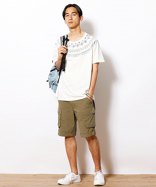 Purple&Yellow（パープルアンドイエロー）の「スラブ天竺求心プリント半袖Ｔシャツ(Purple＆Yellow)（Tシャツ/カットソー・メンズ・アイボリー/チャコール/ブルー・MEDIUM/LARGE/SMALL）」の9枚目の写真