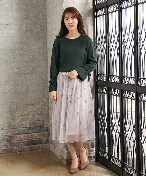 Honeys（ハニーズ）の「袖リボンプルオーバー（ニット/セーター・レディース・アイボリー/ブラック/ピンク/グリーン/杢グレー・L/M）」の9枚目の写真