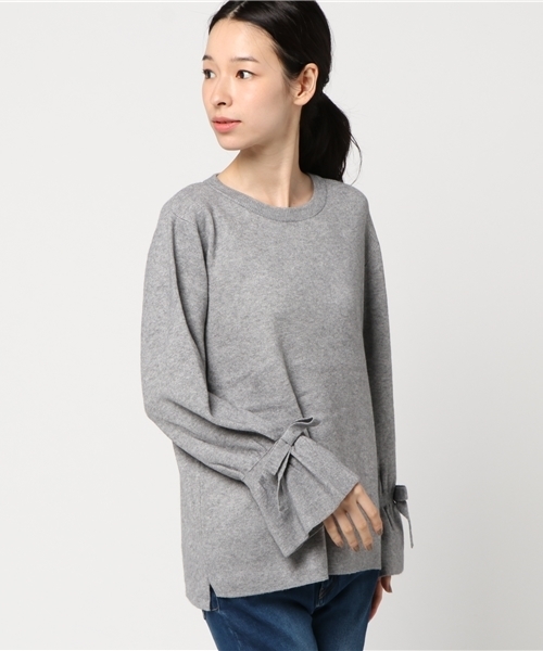 Honeys（ハニーズ）の「袖リボンプルオーバー（ニット/セーター・レディース・アイボリー/ブラック/ピンク/グリーン/杢グレー・L/M）」の3枚目の写真