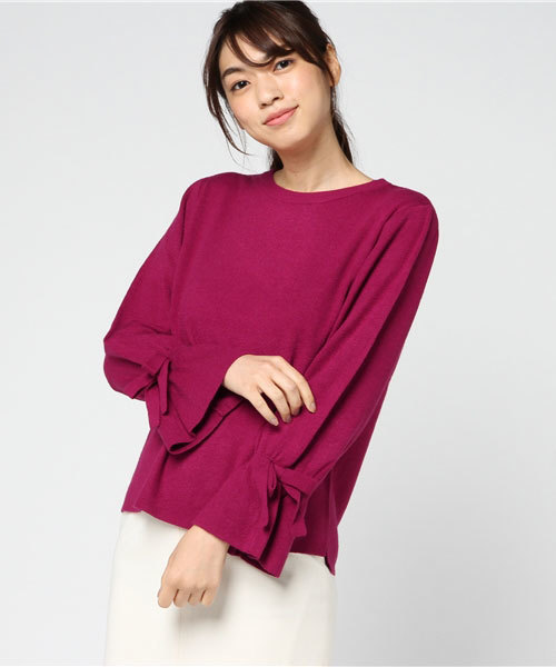 Honeys（ハニーズ）の「袖リボンプルオーバー（ニット/セーター・レディース・アイボリー/ブラック/ピンク/グリーン/杢グレー・L/M）」の5枚目の写真