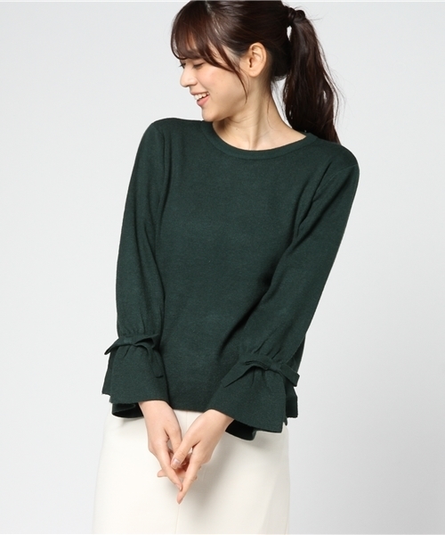 Honeys（ハニーズ）の「袖リボンプルオーバー（ニット/セーター・レディース・アイボリー/ブラック/ピンク/グリーン/杢グレー・L/M）」の4枚目の写真