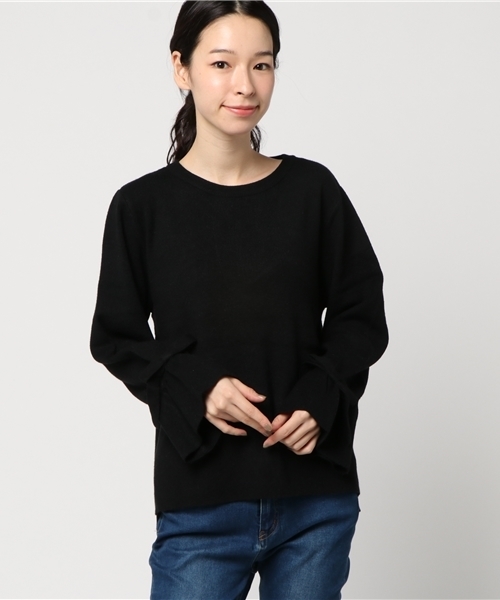 Honeys（ハニーズ）の「袖リボンプルオーバー（ニット/セーター・レディース・アイボリー/ブラック/ピンク/グリーン/杢グレー・L/M）」の2枚目の写真