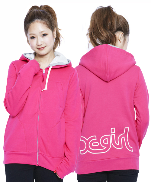 X-girl（エックスガール）の「SWEAT DOUBLE HOODIE（パーカー・レディース・ブラック/アッシュグレー/グリーン/ネイビー/パープル/ピンク/レッド・1/2）」の6枚目の写真