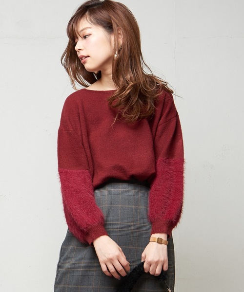 natural couture（ナチュラルクチュール）の「ふわふわ袖シャギーニット（ニット/セーター・レディース・ベージュ/ブルー/アイボリー/ボルドー・FREE）」の4枚目の写真