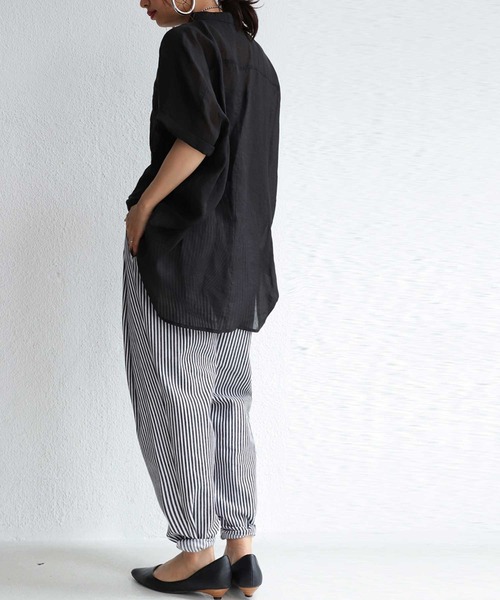 antiqua(アンティカ)の「ストライプテーパードパンツ(その他パンツ・レディース・ブラック・FREE)」の7枚目の写真