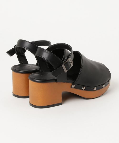 ［美品］最終値下げ中！moussy ヒールサンダル セール】ウッド調ヒール厚底ストラップサンダル（サンダル
