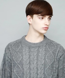 EMMA CLOTHES | Uネックフィッシャーマンケーブル編みBIGシルエットニットセーター(ニット/セーター)