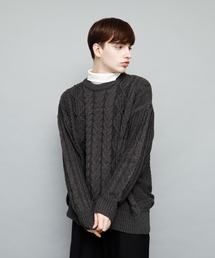 EMMA CLOTHES | Uネックフィッシャーマンケーブル編みBIGシルエットニットセーター(ニット/セーター)