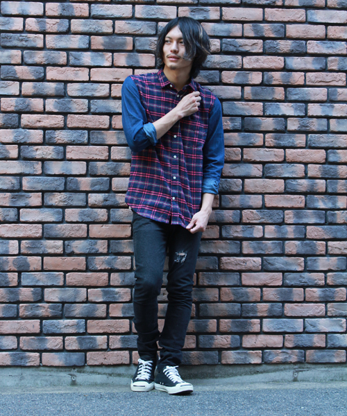 WEGO（ウィゴー）の「WEGO/デニムスリーブチェックシャツ（シャツ/ブラウス・メンズ・グリーン/ピンク・MEDIUM/LARGE）」の12枚目の写真