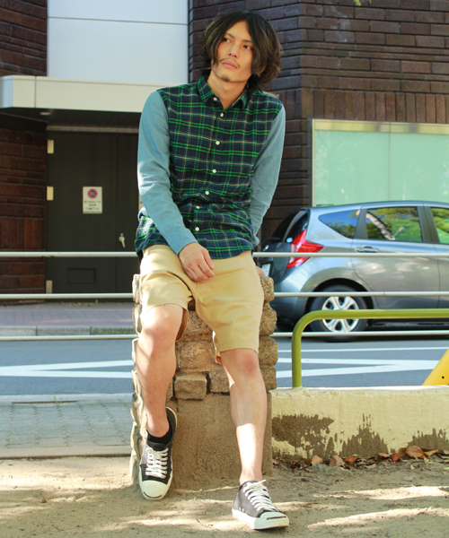 WEGO（ウィゴー）の「WEGO/デニムスリーブチェックシャツ（シャツ/ブラウス・メンズ・グリーン/ピンク・MEDIUM/LARGE）」の13枚目の写真