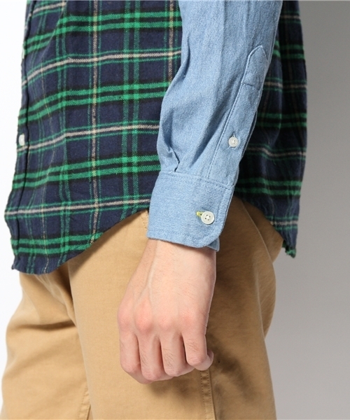 WEGO（ウィゴー）の「WEGO/デニムスリーブチェックシャツ（シャツ/ブラウス・メンズ・グリーン/ピンク・MEDIUM/LARGE）」の7枚目の写真
