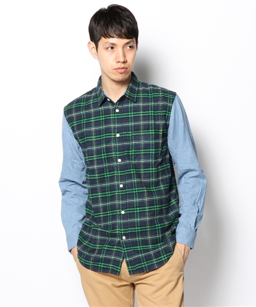 WEGO（ウィゴー）の「WEGO/デニムスリーブチェックシャツ（シャツ/ブラウス・メンズ・グリーン/ピンク・MEDIUM/LARGE）」の10枚目の写真