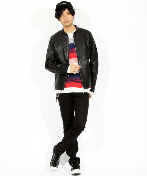 8(eight)(エイト)の「シングル ライダースジャケット レザージャケット(ライダースジャケット・メンズ・ブラック・SMALL/MEDIUM/LARGE/X-LARGE)」の2枚目の写真