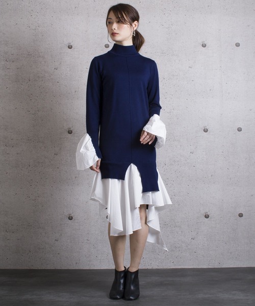 LUGG NAGG(ラグナグ)の「【Jewelobe/ ジュエローブ】 レイヤードデザインニットワンピース(ワンピース・レディース・ブラック/ネイビー・FREE)」の2枚目の写真