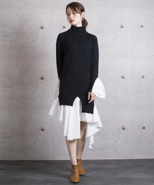 LUGG NAGG(ラグナグ)の「【Jewelobe/ ジュエローブ】 レイヤードデザインニットワンピース(ワンピース・レディース・ブラック/ネイビー・FREE)」の1枚目の写真