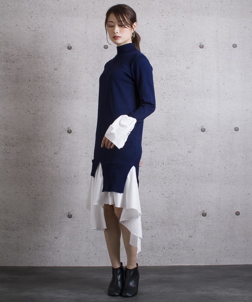 LUGG NAGG(ラグナグ)の「【Jewelobe/ ジュエローブ】 レイヤードデザインニットワンピース(ワンピース・レディース・ブラック/ネイビー・FREE)」の5枚目の写真