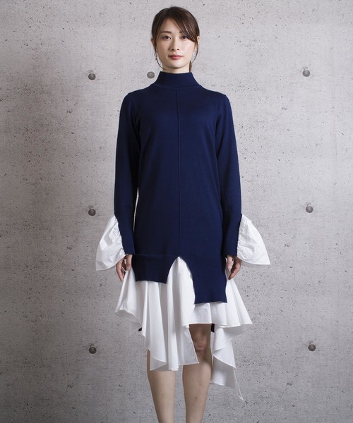 LUGG NAGG(ラグナグ)の「【Jewelobe/ ジュエローブ】 レイヤードデザインニットワンピース(ワンピース・レディース・ブラック/ネイビー・FREE)」の6枚目の写真