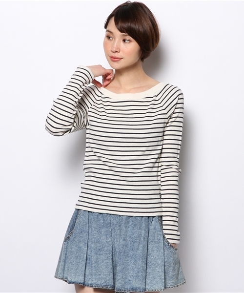 WEGO（ウィゴー）の「WEGO/オフショルダーボーダーセーター（ニット/セーター・レディース・サックスブルー/レッド/ブラック/ネイビー・FREE）」の3枚目の写真