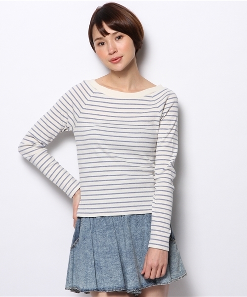 WEGO（ウィゴー）の「WEGO/オフショルダーボーダーセーター（ニット/セーター・レディース・サックスブルー/レッド/ブラック/ネイビー・FREE）」の4枚目の写真