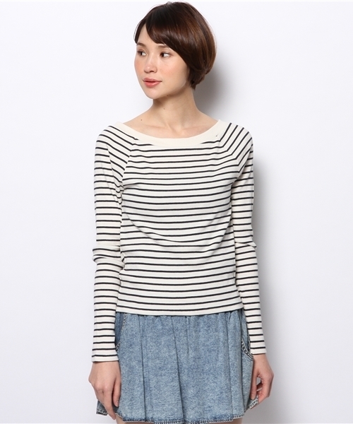 WEGO（ウィゴー）の「WEGO/オフショルダーボーダーセーター（ニット/セーター・レディース・サックスブルー/レッド/ブラック/ネイビー・FREE）」の5枚目の写真