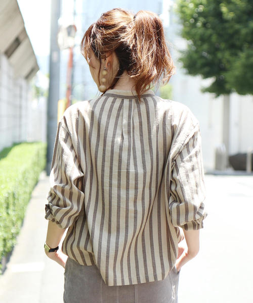 coen（コーエン）の「アムンゼンバンドカラーストライプシャツ