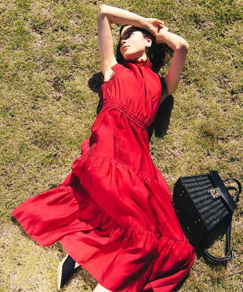 LAYMEE（レイミー）の「Rose OP / ローズワンピ（ワンピース・レディース・ブラック/ブラウン/レッド/サーモンピンク/ベージュ/ブルー/グリーン・FREE）」の7枚目の写真