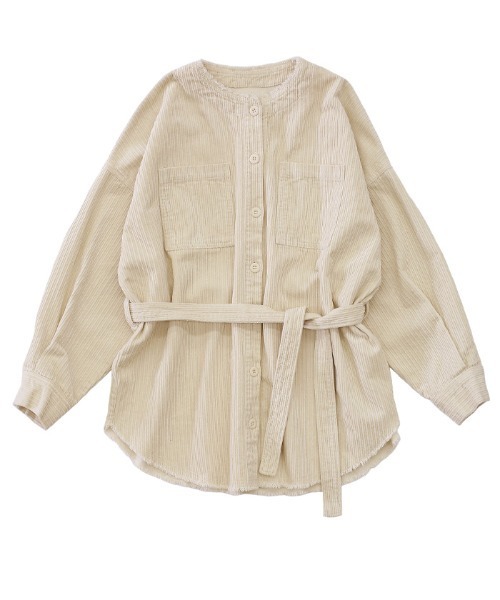 select MOCA（セレクトモカ）の「ランダムコーデュロイノーカラーシャツJK（ノーカラージャケット・レディース・アイボリー/ライトベージュ・FREE）」の8枚目の写真