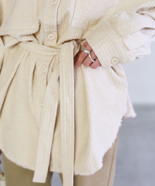 select MOCA（セレクトモカ）の「ランダムコーデュロイノーカラーシャツJK（ノーカラージャケット・レディース・アイボリー/ライトベージュ・FREE）」の5枚目の写真