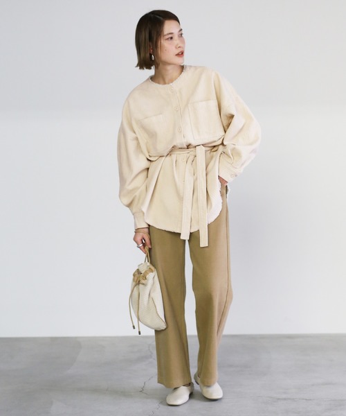 select MOCA（セレクトモカ）の「ランダムコーデュロイノーカラーシャツJK（ノーカラージャケット・レディース・アイボリー/ライトベージュ・FREE）」の19枚目の写真