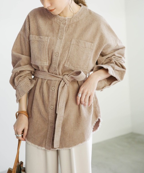 select MOCA（セレクトモカ）の「ランダムコーデュロイノーカラーシャツJK（ノーカラージャケット・レディース・アイボリー/ライトベージュ・FREE）」の17枚目の写真