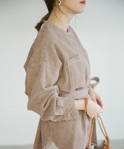 select MOCA（セレクトモカ）の「ランダムコーデュロイノーカラーシャツJK（ノーカラージャケット・レディース・アイボリー/ライトベージュ・FREE）」の16枚目の写真
