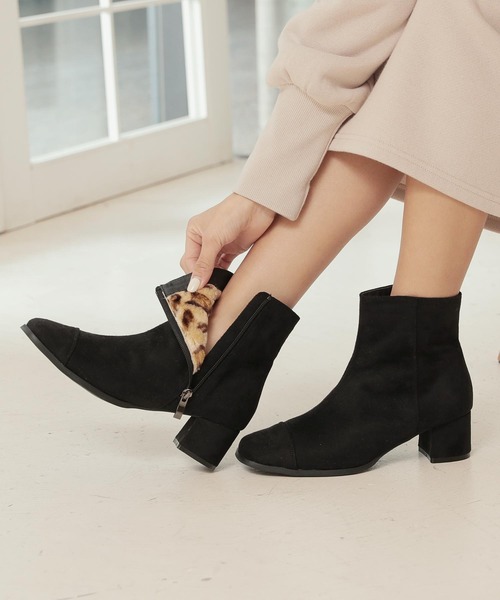 KOBE LETTUCE（コウベレタス）の「スクエアトゥライナーファーショートブーツ（ブーツ・レディース・ブラック/ダークブラウン/ブラック系その他/ブラウン系その他/グレイッシュベージュ/ブラウン系その他2/ブラック系その他2/アイボリー/キャメル/ホワイト系/ブラック系/ブラウン系/ブラック系その他3・S/M/L/LL）」の5枚目の写真