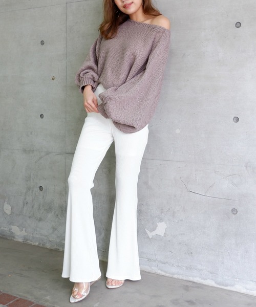 SPIRALGIRL（スパイラルガール）の「リブフレアパンツ（その他パンツ・レディース・ブラック/グレー/ベージュ/オフホワイト・FREE）」の2枚目の写真